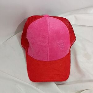 NWT Banana Boat Terry Cloth Front Trucker Sun Hat One Size Pink/ Red Adjustable